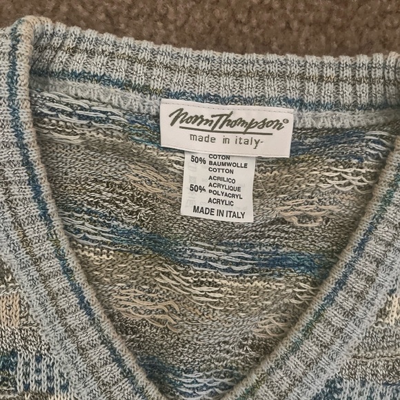 Norm Thompson V-Neck Sweater Blue and Gray - Picture 4 of 8
